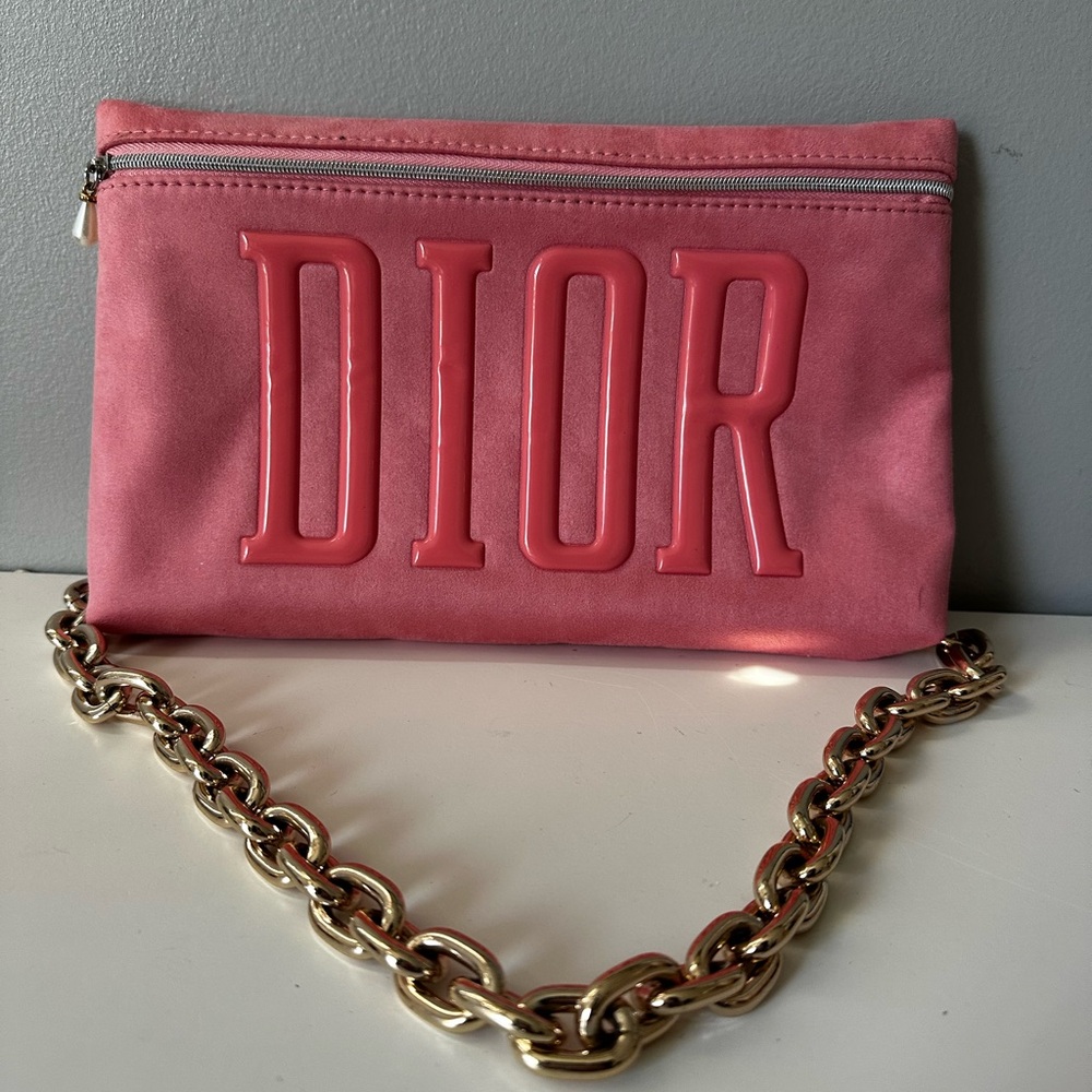Dior Pink Leather Clutch with Gold Chain